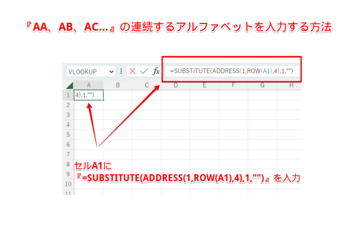 SUBSTITUTE関数とADDRESS関数を入力