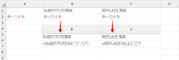 substitute関数とreplace関数の比較