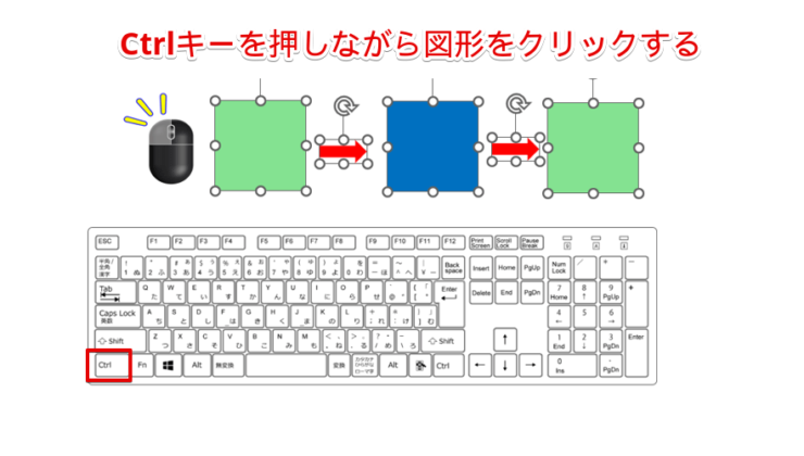 Ctrlを押しながら選択したい図形をクリックする