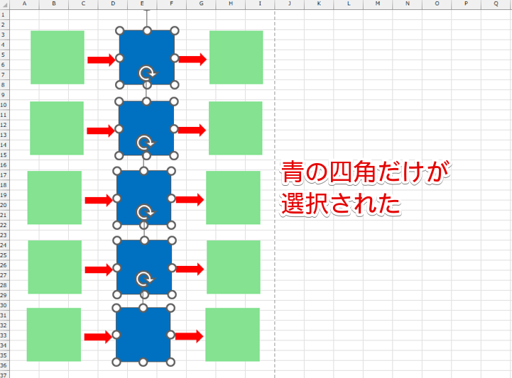 青の四角だけ選択された