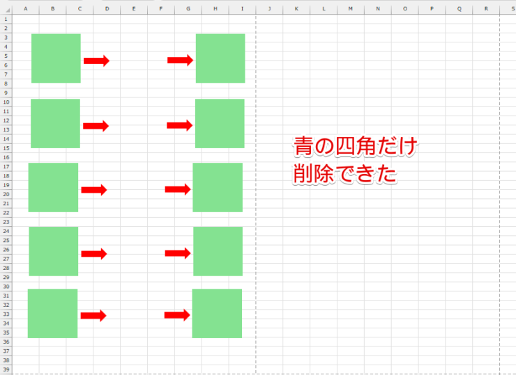 青の四角形だけ削除できた