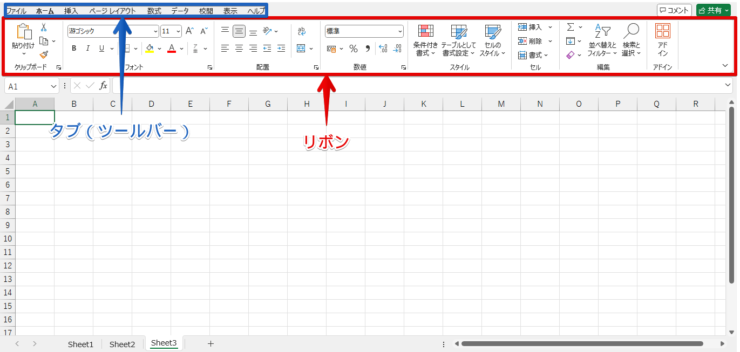 リボンタブの位置