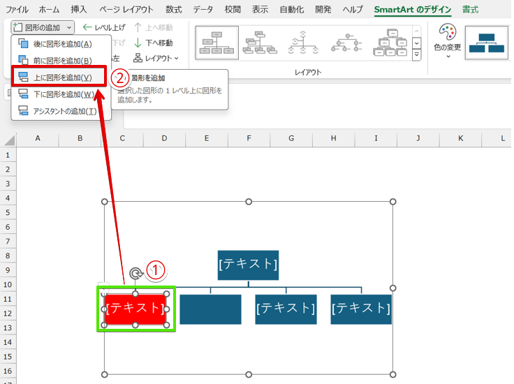 「上に図形を追加」を選択