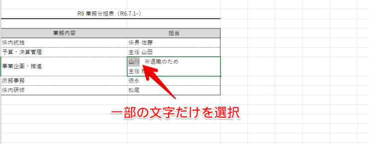 一部の文字を選択