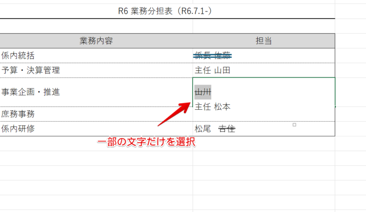 取り消し線を引いた文字を選択