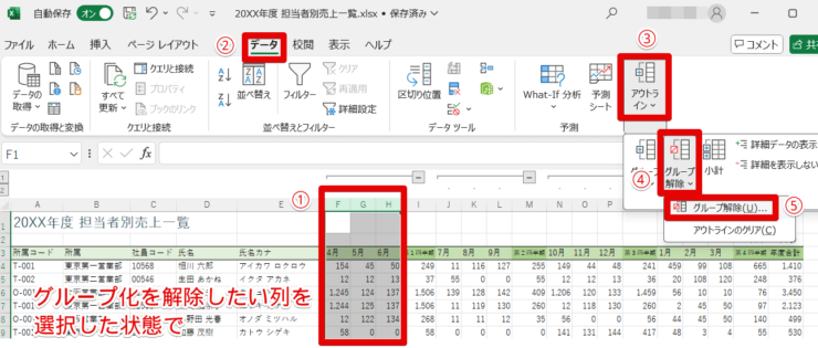 グループ化を解除したいとき