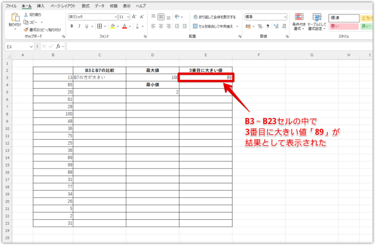 3番目に大きい値が表示された