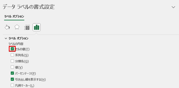 「セルの値」にチェックを入れる