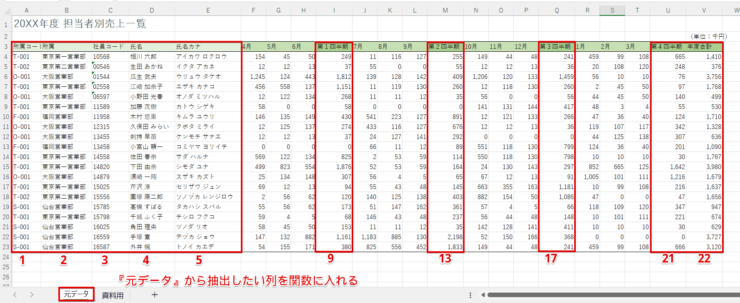 抽出したい列番号を確認