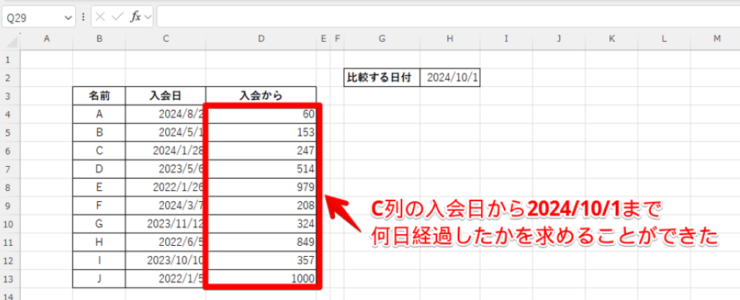 日付を比較して差分を求めることができた