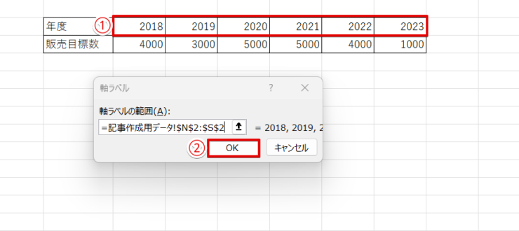 「軸ラベル」の範囲を指定