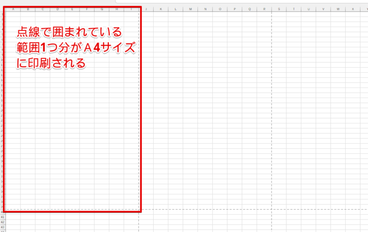 A4サイズの範囲が点線で表示される