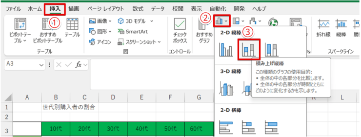 「積み上げ縦棒」を選択