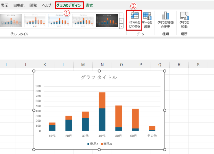 「行/列の切り替え」を選択