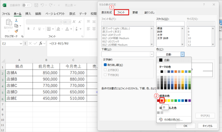 フォントの赤字指定