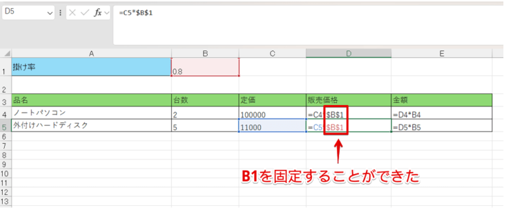 セル番地を固定できた