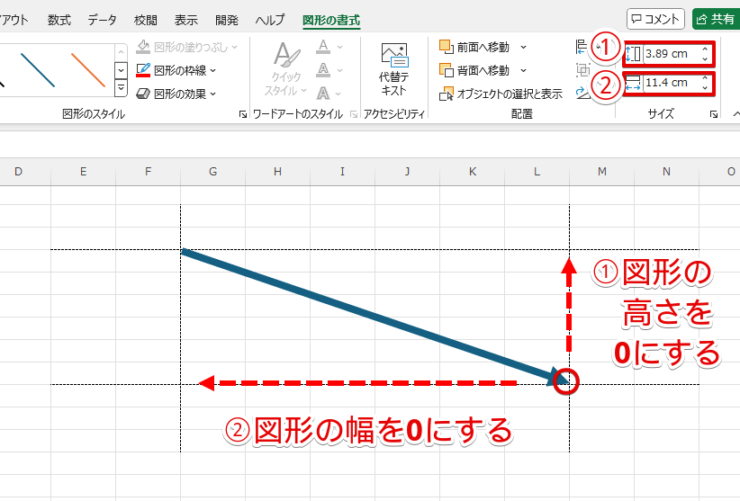 図形の高さや図形の幅を0にした時の変化