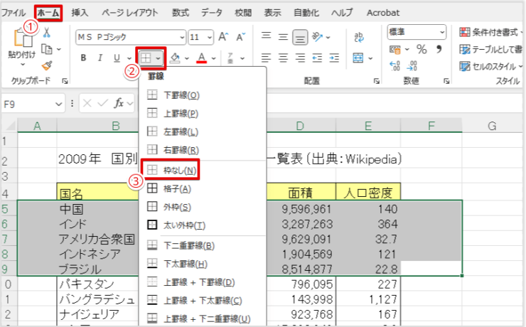 罫線なし