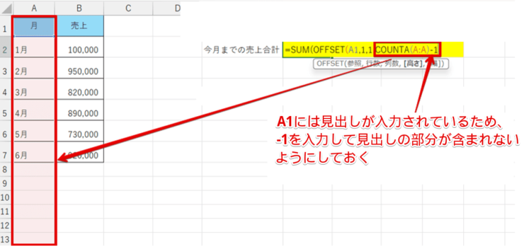 COUNTA関数でA列全体の範囲を指定する