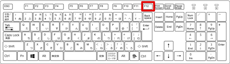 F12 はキーボードの右上にある