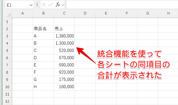 統合された結果を確認する