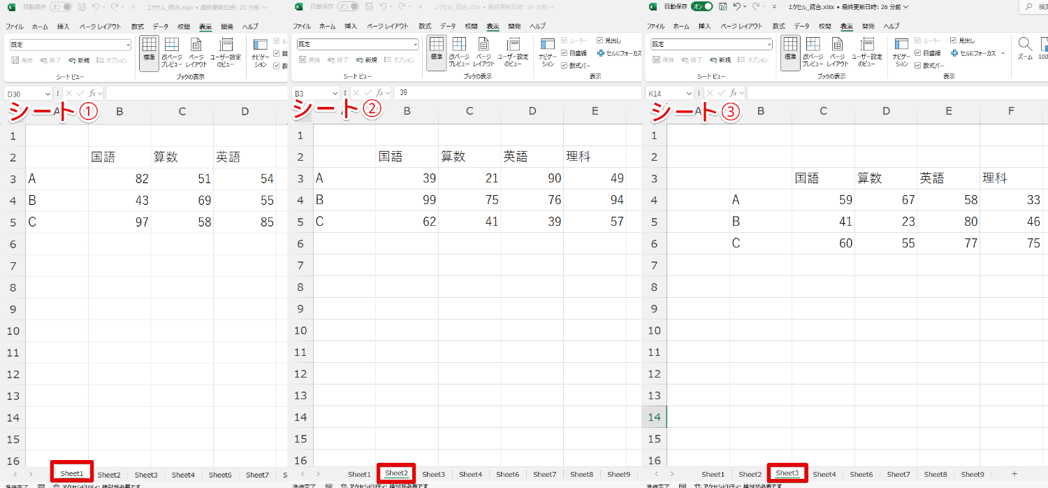 統合したい3つの表