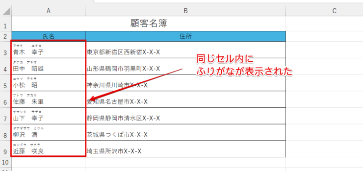 ルビが表示された