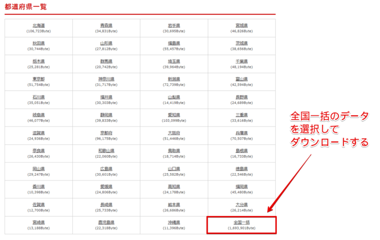 都道府県一覧から「全国一括」を選択