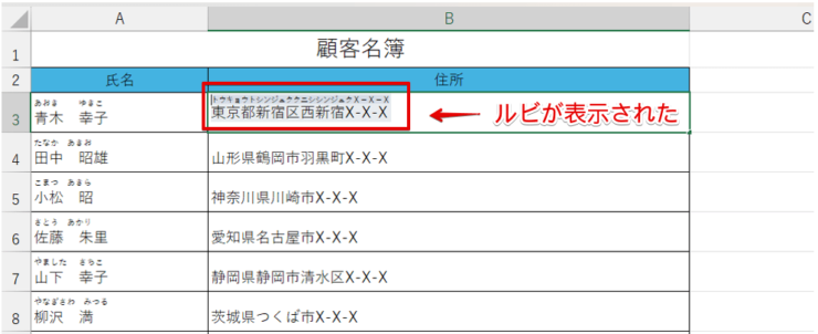 ルビが表示された