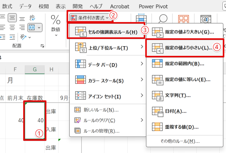 条件付き書式をクリック