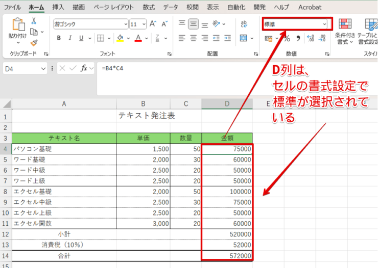 金額の列にカンマがない