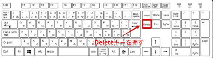 Deleteキーを押す