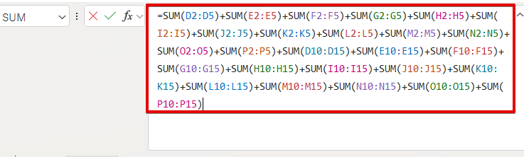 1つのセルに入力された計算式が長い場合