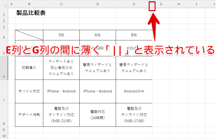 シートの上部に薄く「||」と表示されている