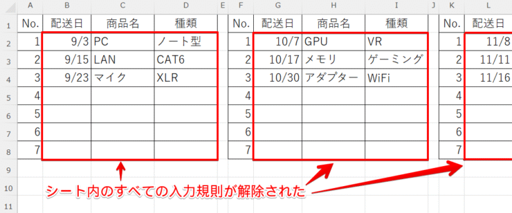 シート単位で入力規則を解除