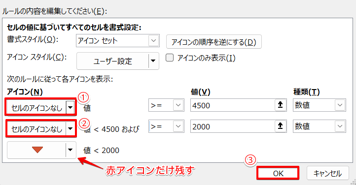 赤アイコンのみ表示