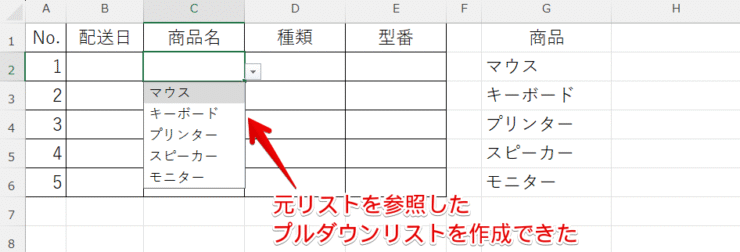プルダウンが作成された