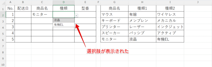 選択肢が正しく表示された