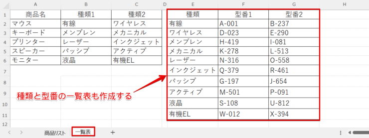 2つ目の一覧表を作成