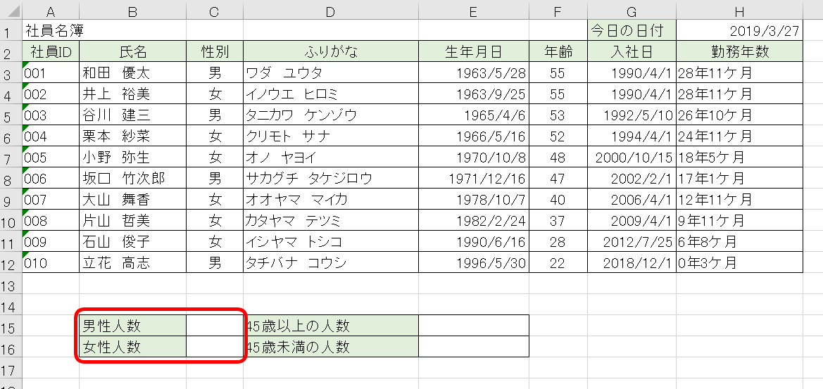 エクセル Countif関数 で条件と一致するデータの数を求める方法