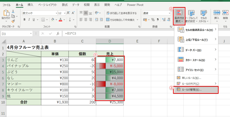 エクセルのデータバーの色分けや色の変更をしてみよう！