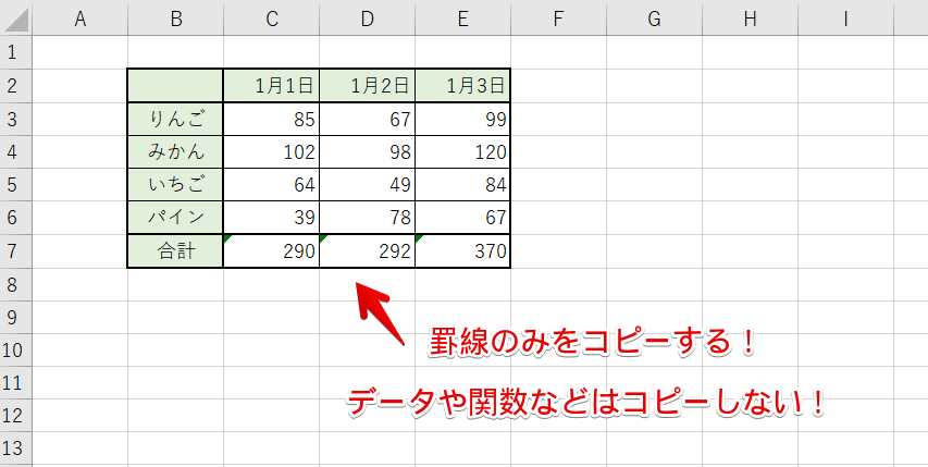 エクセルで罫線だけコピーする方法 余計な文字の色などはコピーしません エクセルtips