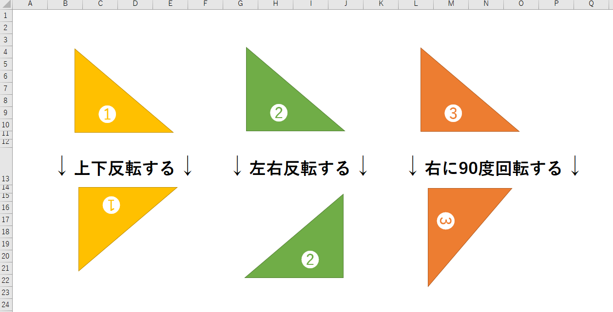 エクセルで図形を 上下反転 または 左右反転 させる方法