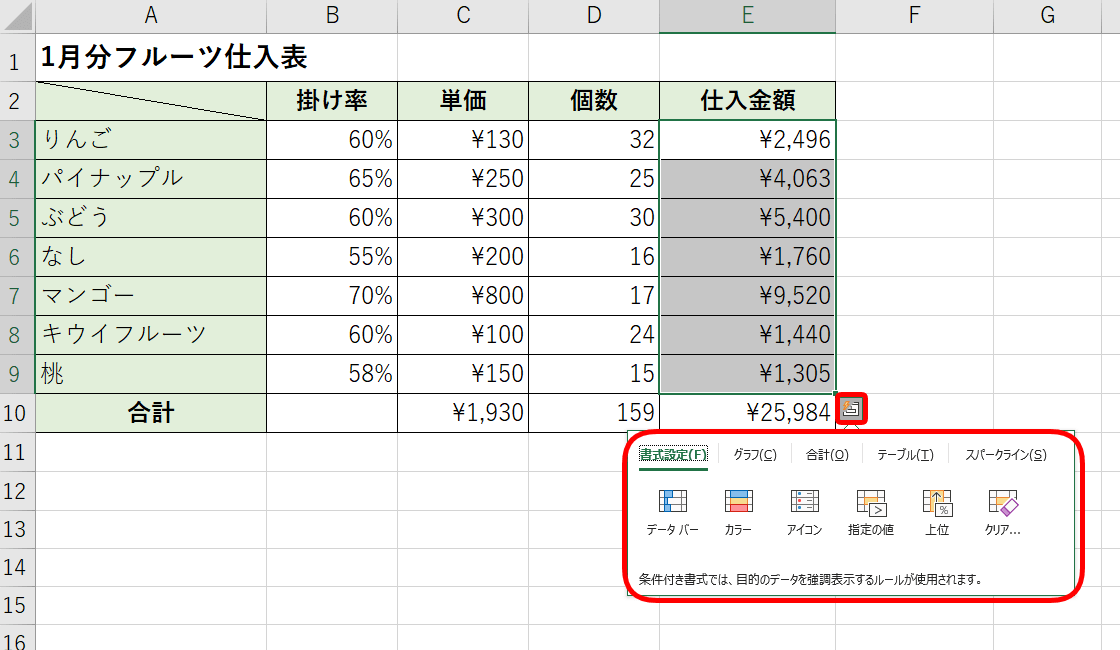 クイック分析を開く Ctrl Q エクセルドクター