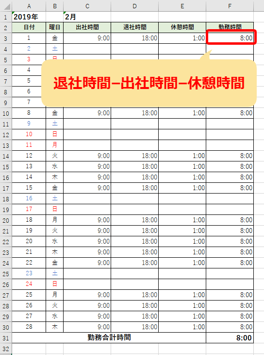 エクセルで時間の計算をする方法 出勤簿を使って徹底解説